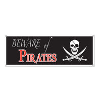 Beistle Beware Of Pirates Party Sign Banner- Black