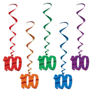 100th Birthday Party Whirls - Assorted colors (5/Pkg)