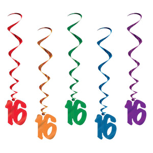 Beistle 16th Birthday Party Whirls Assorted Colors (5/Pkg)