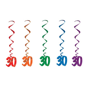 Beistle 30th Birthday Party Whirls - Assorted colors (5/Pkg)