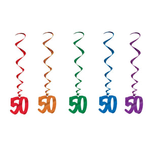 50th Birthday Party Whirls - Solid Multicolor (5/Pkg)