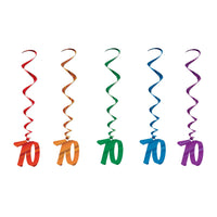 70th Birthday Party Whirls - Solid Multicolor (5/Pkg)