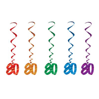 Beistle 80th Birthday Party Whirls - Assorted colors (5/Pkg)