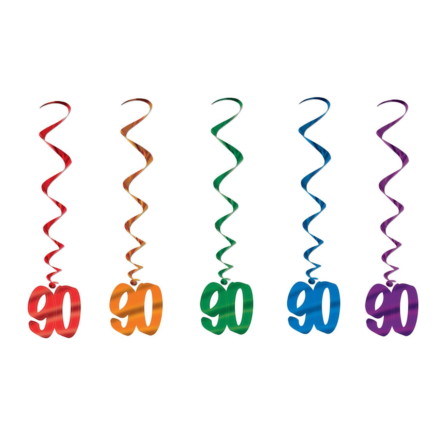Beistle 90th Birthday Party Whirls - Assorted colors (5/Pkg)