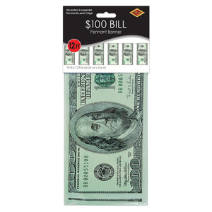$100 Bill Pennant Banner Casino Party Decorations (12/Case)