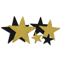Glittered Foil Star Party Cutouts - Assorted black & gold (6/Pkg)