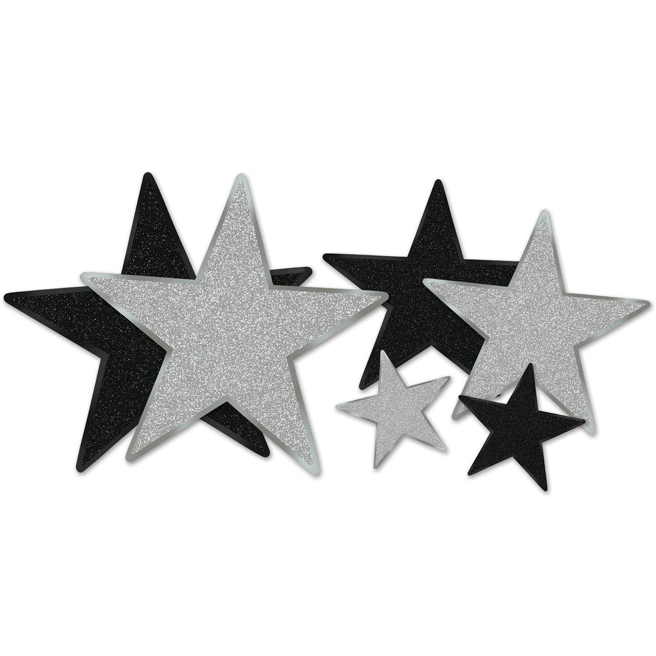 Glittered Foil Star Party Cutouts - Assorted black & silver (6/Pkg)