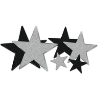 Glittered Foil Star Party Cutouts - Assorted black & silver (6/Pkg)