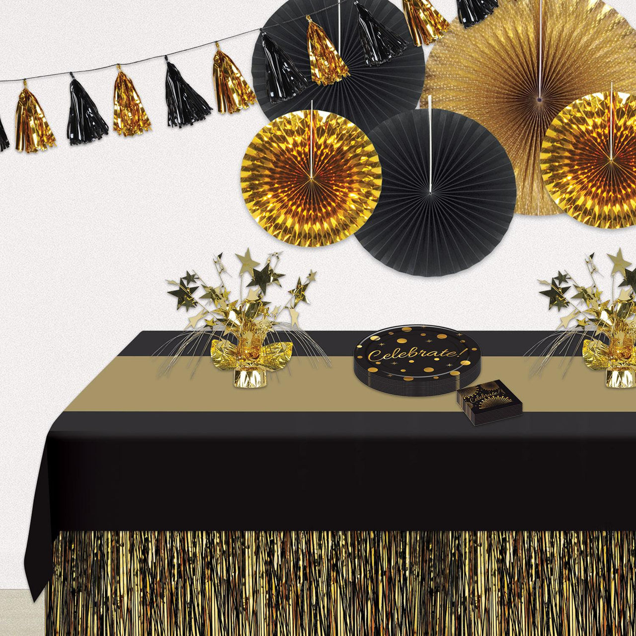 Bulk Tinseltown Theme Party Black & Gold Tablecover (Case of 12) by Beistle