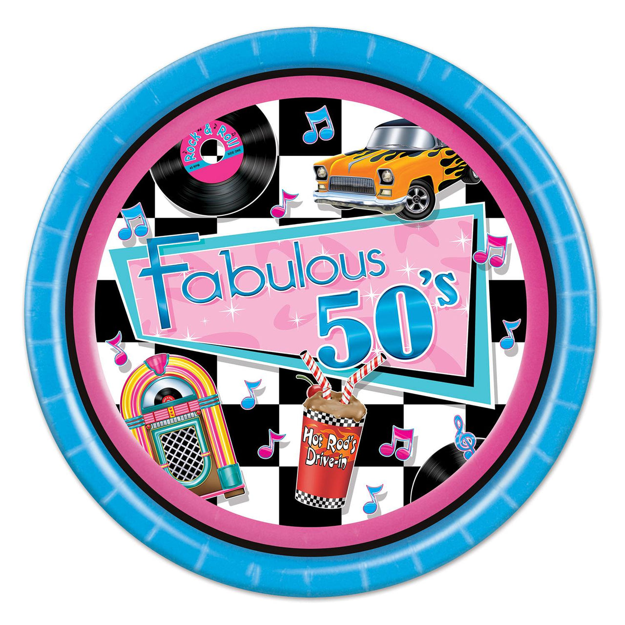 Beistle Fabulous 50's Party Paper Plates 9 inch, 8/Pkg