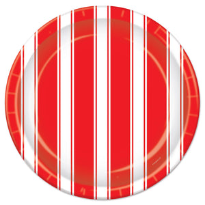Beistle Red & White Stripes Party Paper Plates 9 inch, 8/Pkg