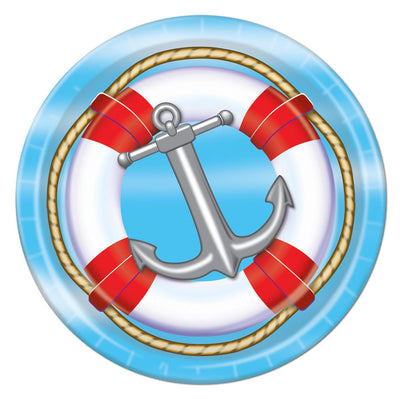 Beistle Nautical Theme Party Paper Plates 7 inch, 8/Pkg