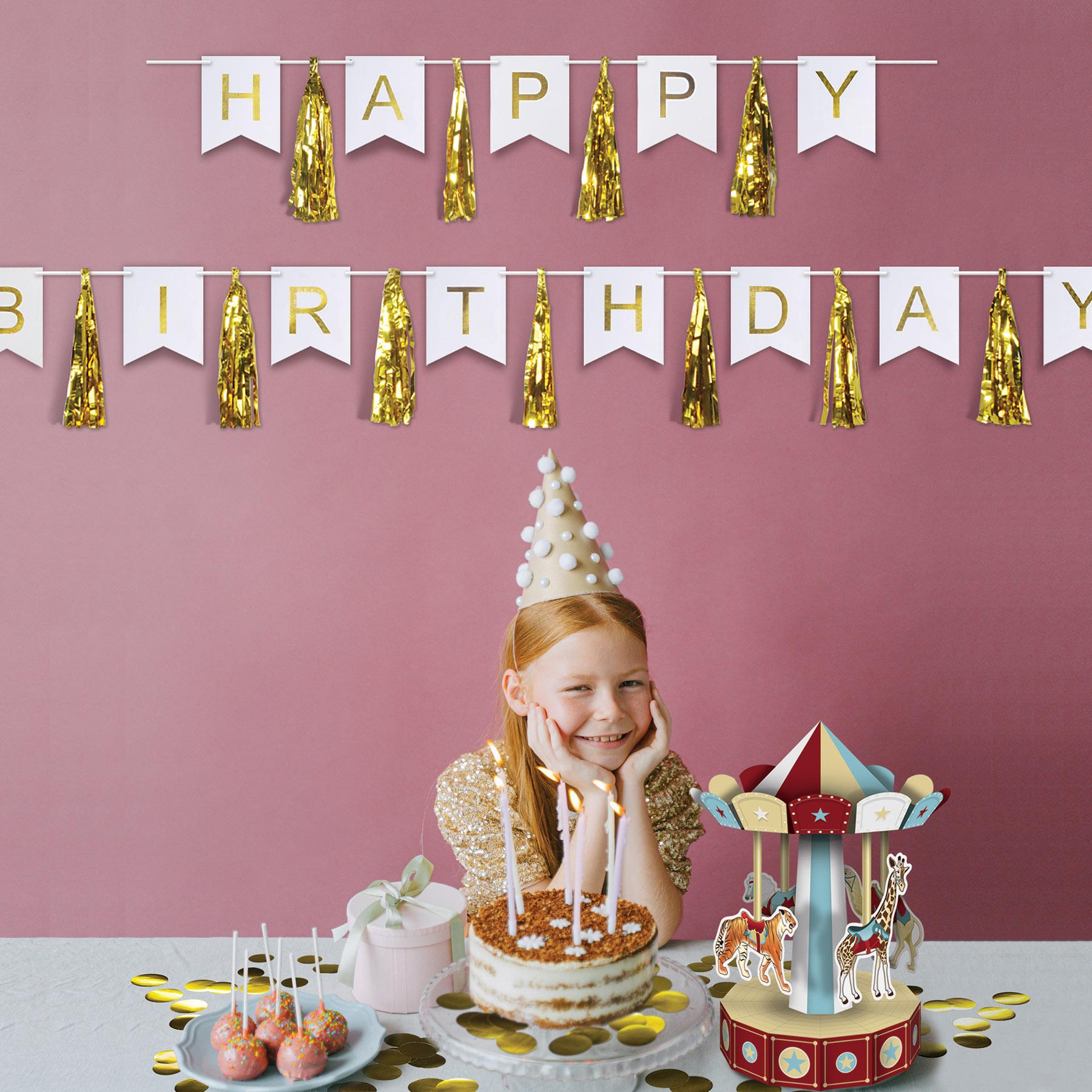 Beistle Happy Birthday Party Tassel Streamer- Gold and White