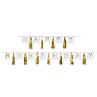Beistle Happy Birthday Party Tassel Streamer- Gold and White