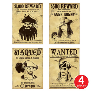 Pirate Wanted Sign Cutouts, party supplies, decorations, The Beistle Company, Pirate, Bulk, Pirate Party Supplies, Pirate Party Decorations