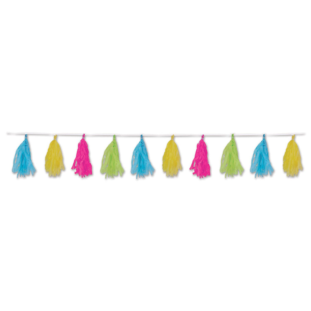 Luau Party Tissue Tassel Garland - cerise - lime green - turquoise - yellow