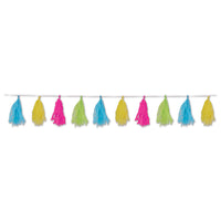 Luau Party Tissue Tassel Garland - cerise - lime green - turquoise - yellow