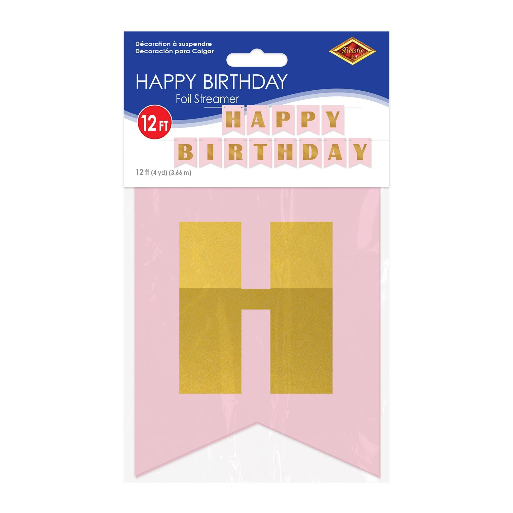 Beistle Pink and Gold Foil Happy Birthday Party Streamer