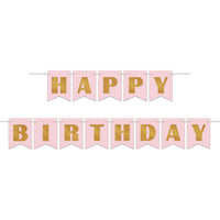 Beistle Pink and Gold Foil Happy Birthday Party Streamer
