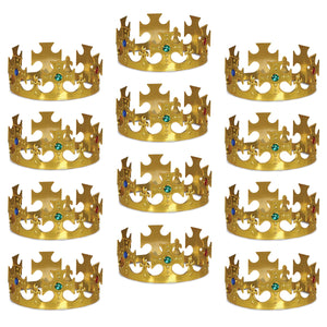Bulk Plastic Jeweled King's Crown gold (Case of 12) by Beistle