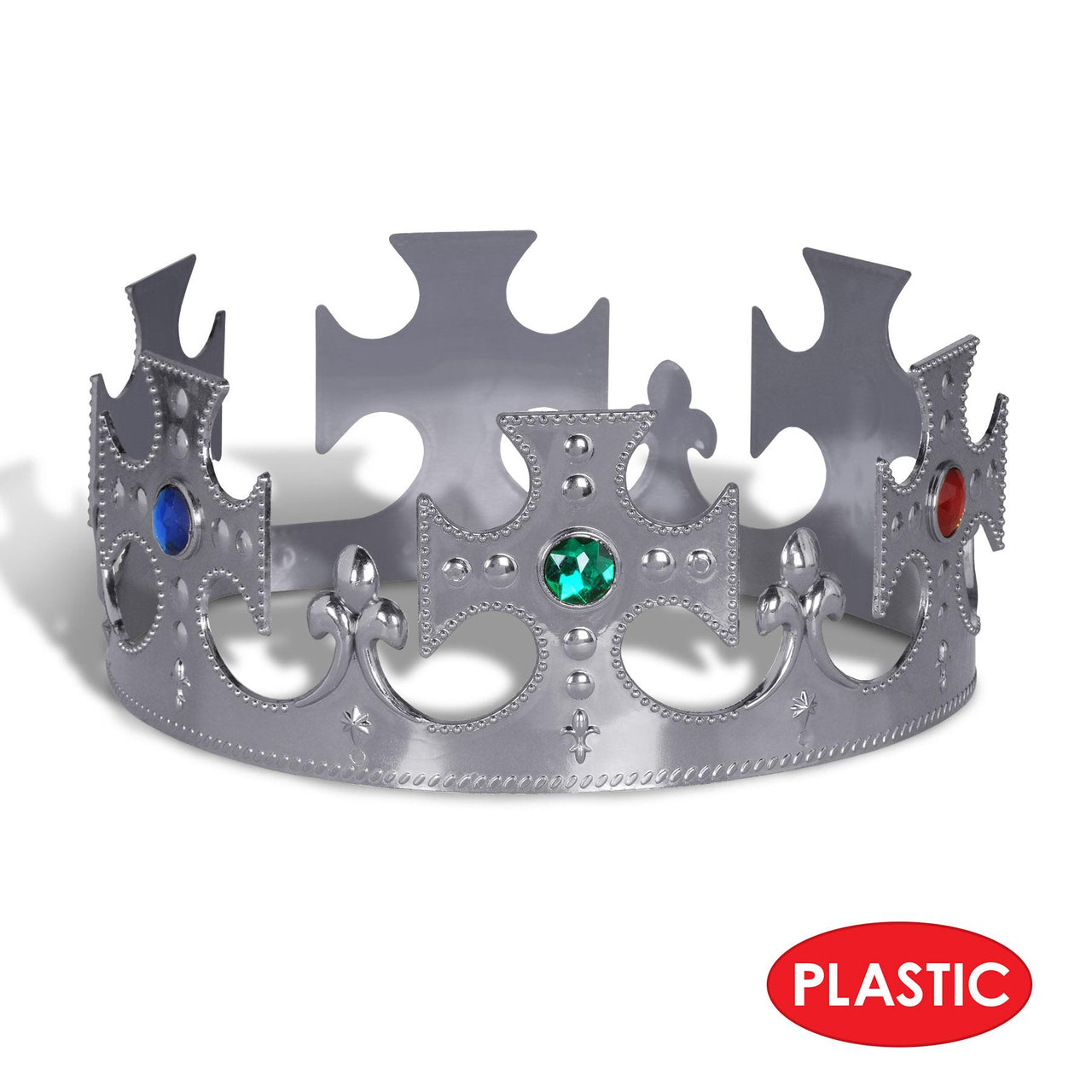 Plastic Jeweled King's Crown - silver