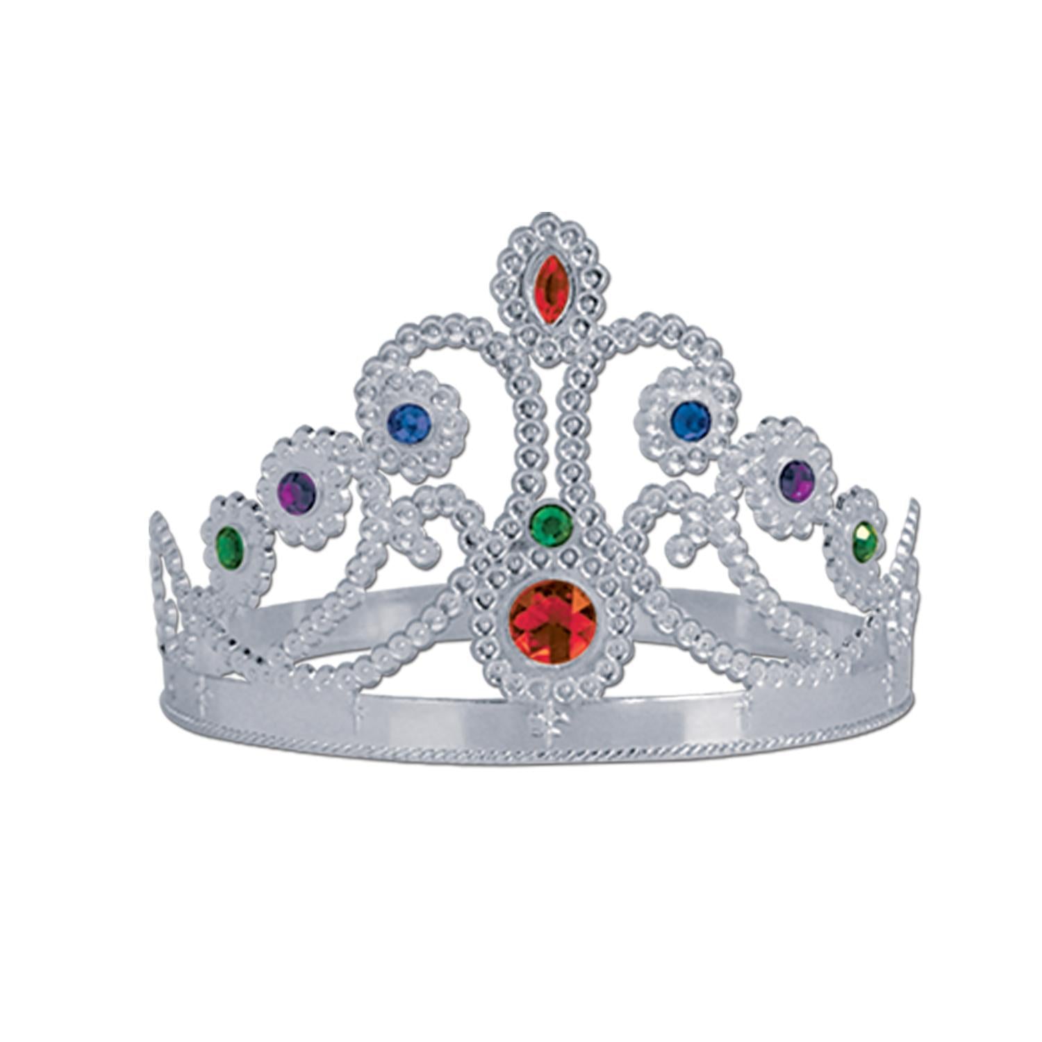 Beistle Mardi Gras Plastic Jeweled Queen's Tiara - Silver