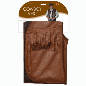 Bulk Faux Brown Leather Cowboy Vest with Fringe (Case of 4) by Beistle