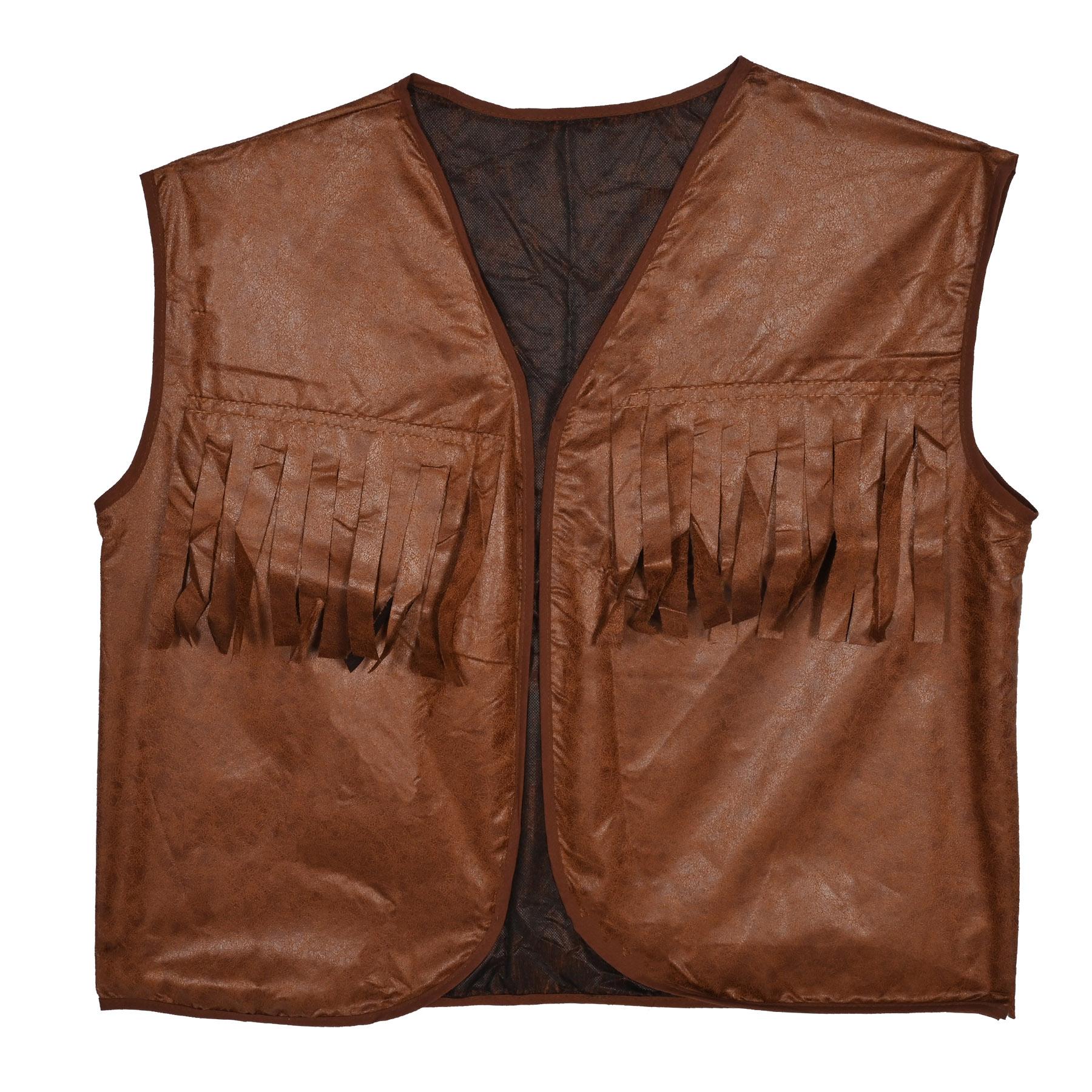 Faux Brown Leather Cowboy Vest with Fringe