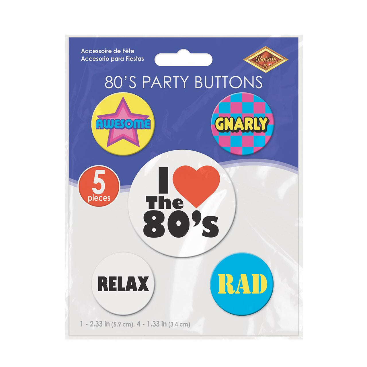 Bulk 80's Party Buttons (Case of 60) by Beistle