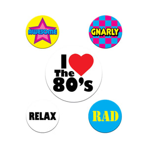 Beistle 80's Party Buttons (5/Pkg)