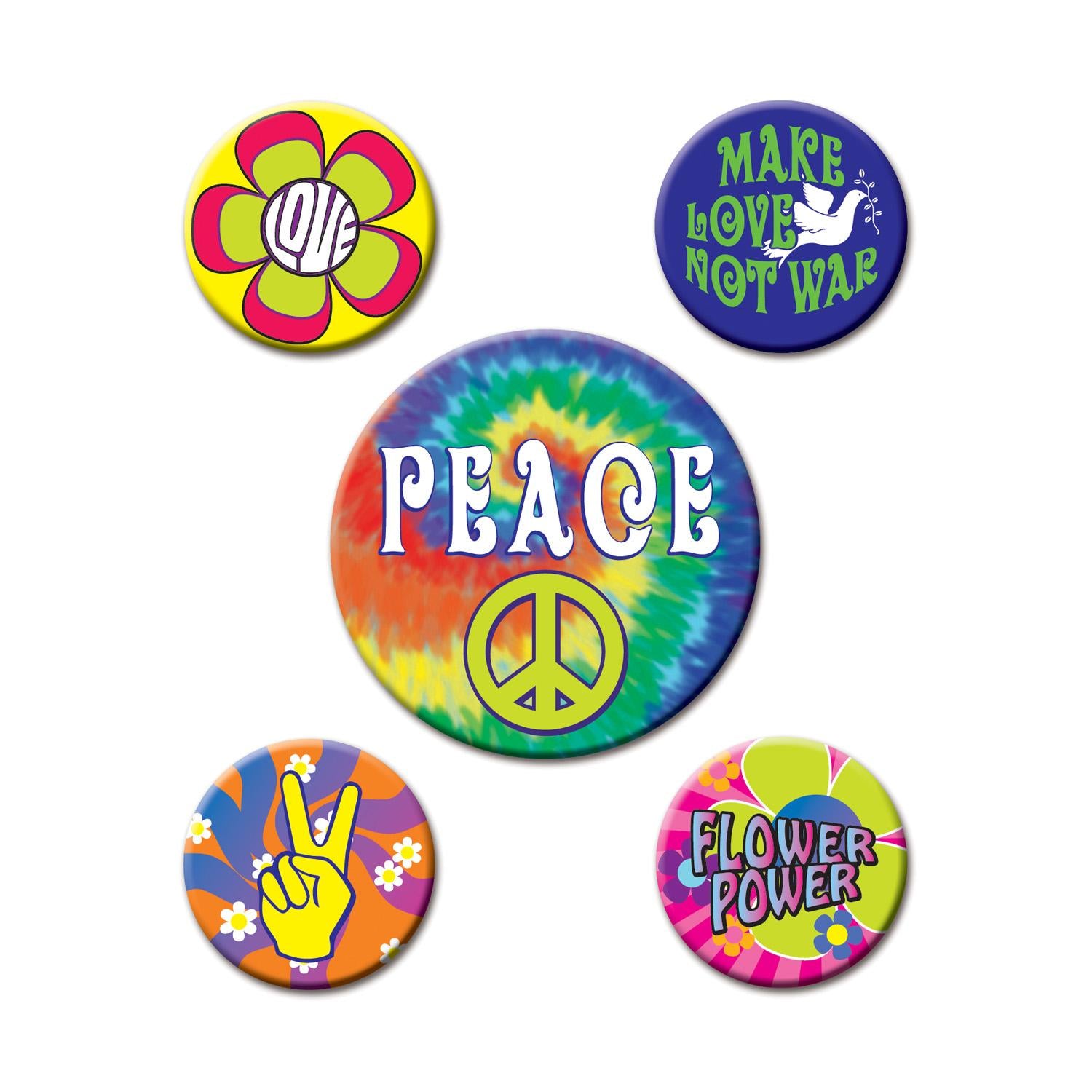 Beistle 60's Party Buttons (5/Pkg)