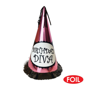 Fringed Foil Birthday Diva Party Hat
