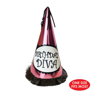 Fringed Foil Birthday Diva Party Hat
