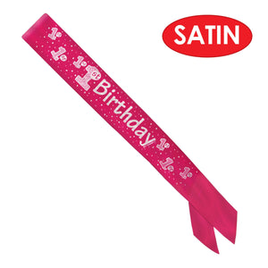 Pink 1st Birthday Satin Sash, party supplies, decorations, The Beistle Company, 1st Birthday, Bulk, Baby Shower Decorations, Baby Shower Accessories