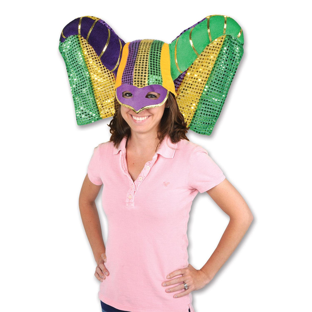 Beistle Masked Mardi Gras Hat with Sequined Drape
