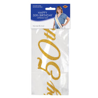 Bulk Glittered Happy 50th Birthday Satin Sash (Case of 6) by Beistle