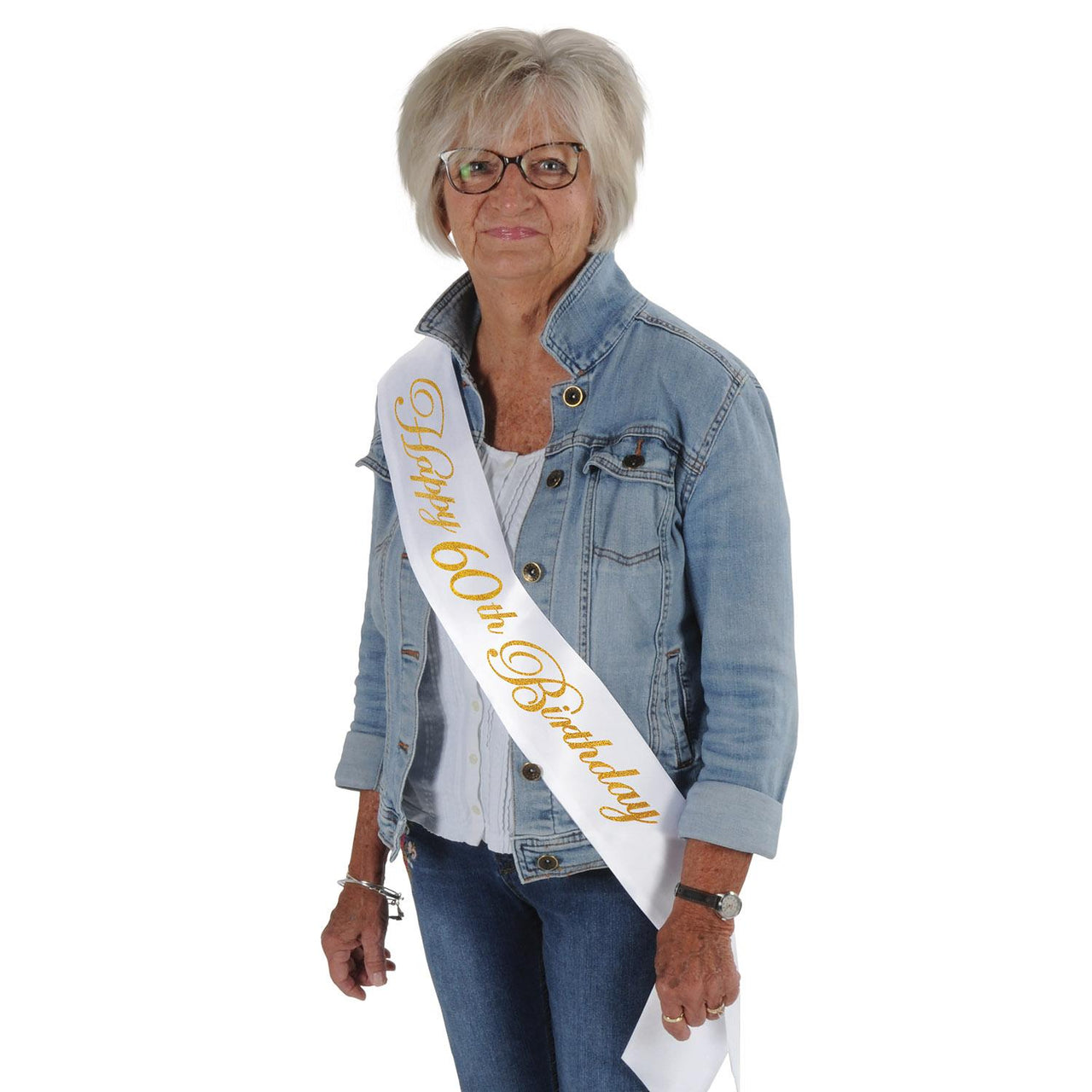 Bulk Glittered Happy 60th Birthday Satin Sash (Case of 6) by Beistle