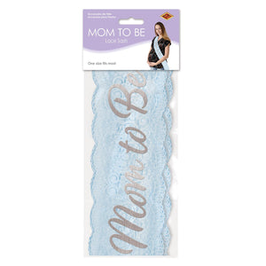 Bulk Mom To Be Lace Sash - lt blue (Case of 6) by Beistle