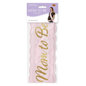 Bulk Mom To Be Lace Sash - pink (Case of 6) by Beistle