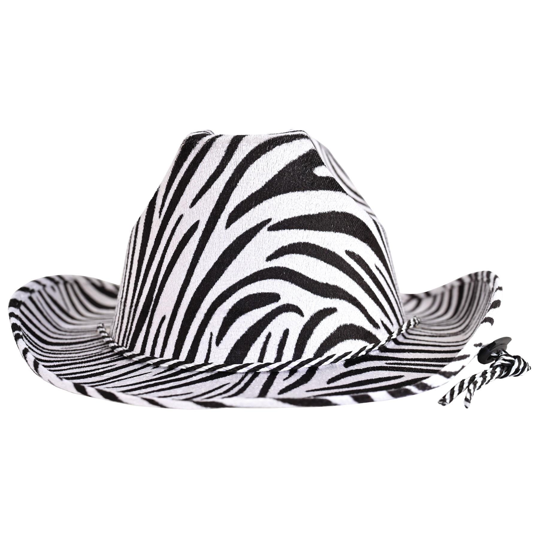 Zebra Print Black Cowboy Hat Zebra Print Cowboy Hat w/ Rhinestone String - Glitz & Ears  main image 2