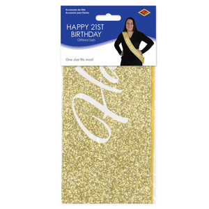 Bulk Happy 21st Birthday Glittered Sash (Case of 6) by Beistle