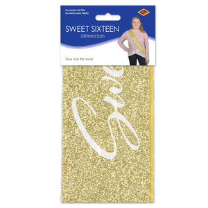 Bulk Sweet Sixteen Glittered Sash (Case of 6) by Beistle