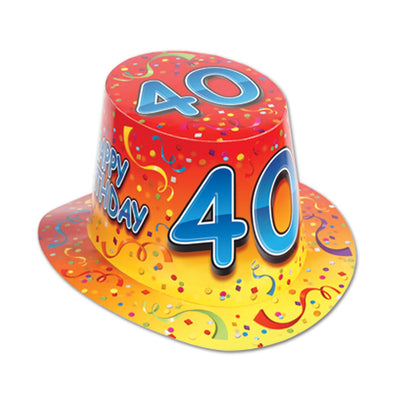 Beistle Happy 40th Birthday Party Hi-Hat- Red and Orange