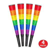 Beistle Packaged Pride Horns Glitter Print - 9-inch Size - New Years Paper Horns & Noisemakers