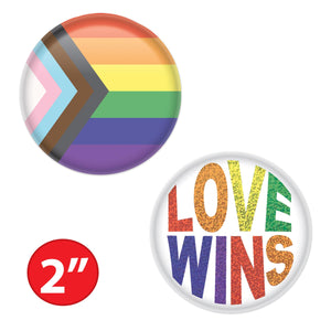 Beistle Pride Buttons - Rainbow Decor - 2 Inch