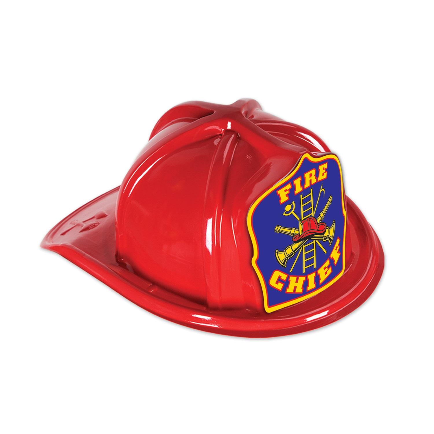 Beistle Red Plastic Fire Chief Hat with Blue Shield