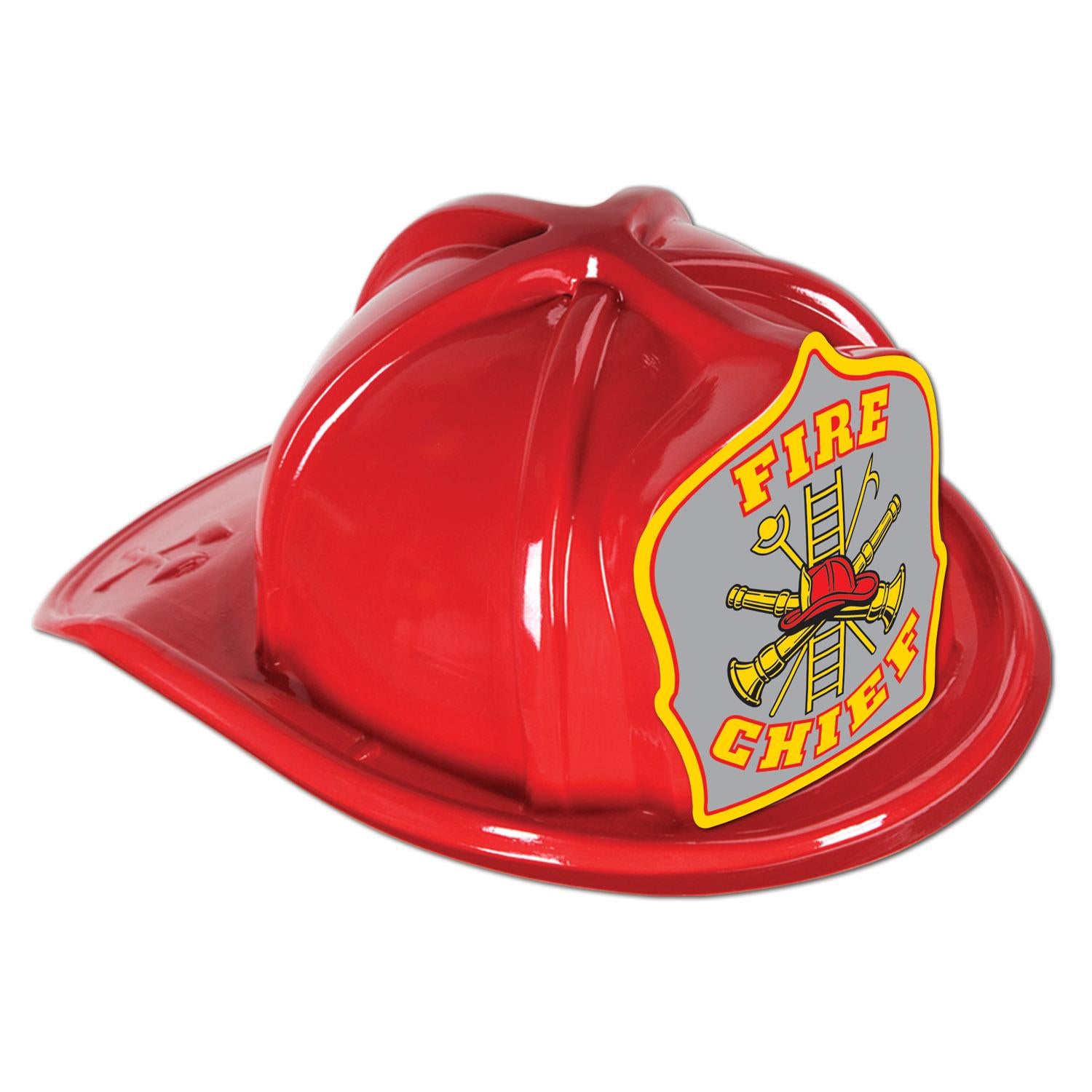 Beistle Red Plastic Fire Chief Hat with Silver Shield