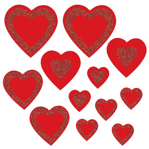Beistle Valentine's Day Glittered Heart Cutouts- Red