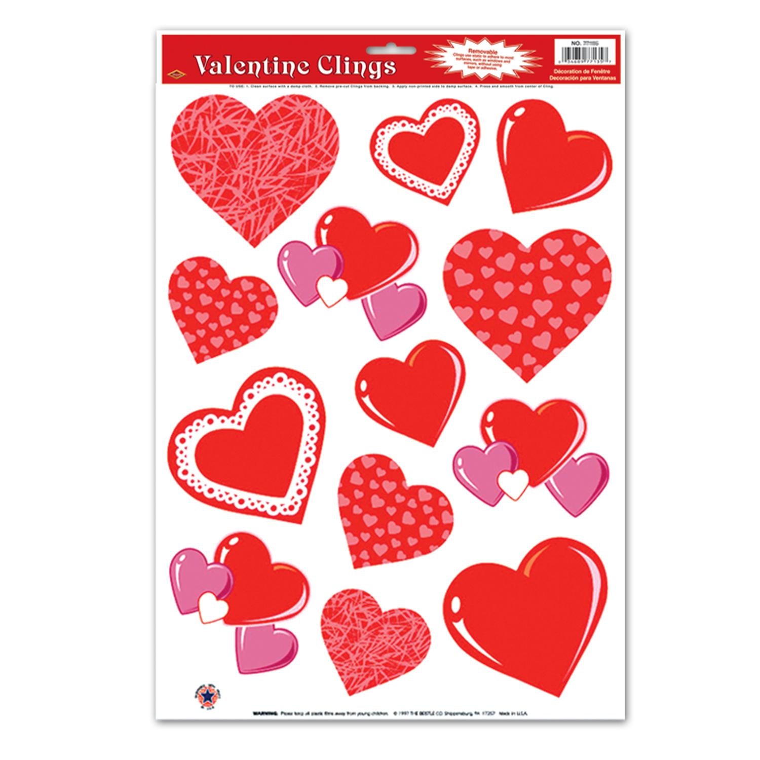 Beistle Valentine's Day Heart Clings (13/Sheet)