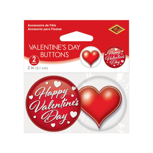 Beistle Valentine's Day Buttons - 2-inch Size - Pack of 2 - Valentines and Diploma Mill Awards